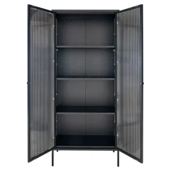 Adelaide vitrineskap rillet glass sort 80 x 35 x 180 cm
