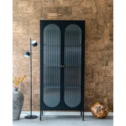 Adelaide vitrineskap rillet glass sort 80 x 35 x 180 cm