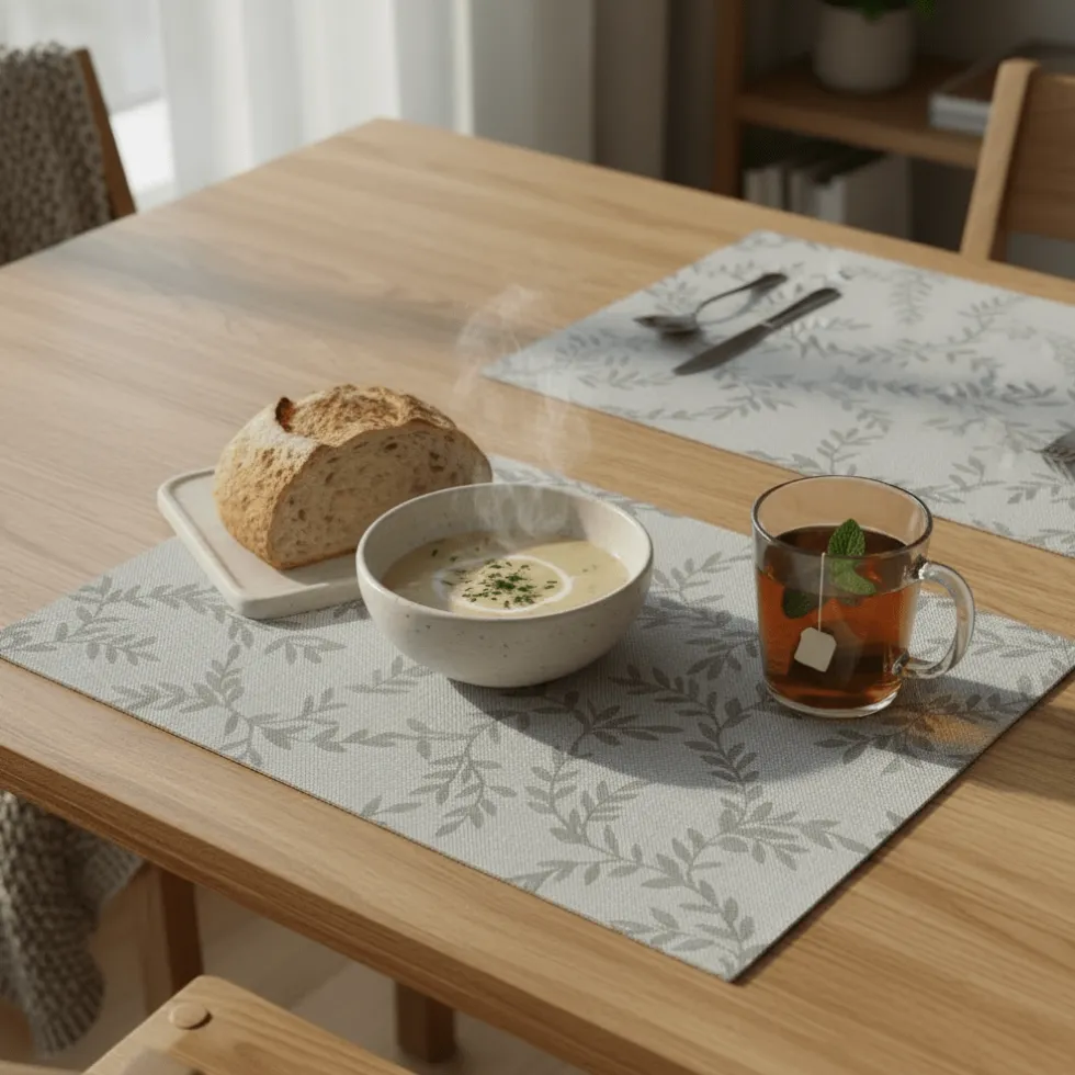 Bordbrikke løv grå