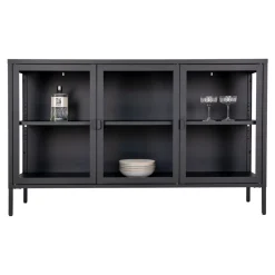 Brisbane skjenk 3 glassdører sort stål 140x40x85 cm