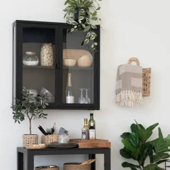 Brisbane vegghengt vitrineskap 2 glassdører sort stål 80 x 18 x 80 cm