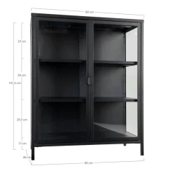 Brisbane vitrineskap 2 glassdører sort stål 80 x 40 x 101 cm