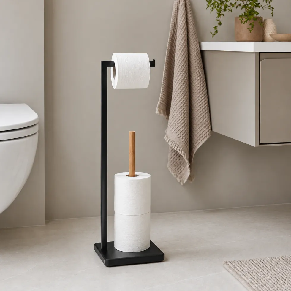 Frittstående toalettpapirholder med reserve Natureo sort