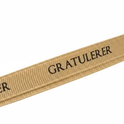 Gavebånd Gratulerer beige med sort tekst 10 mm