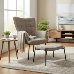 Glasglow sett lounge stol og puff grå