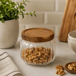 Glasskrukke med akasielokk 300 ml