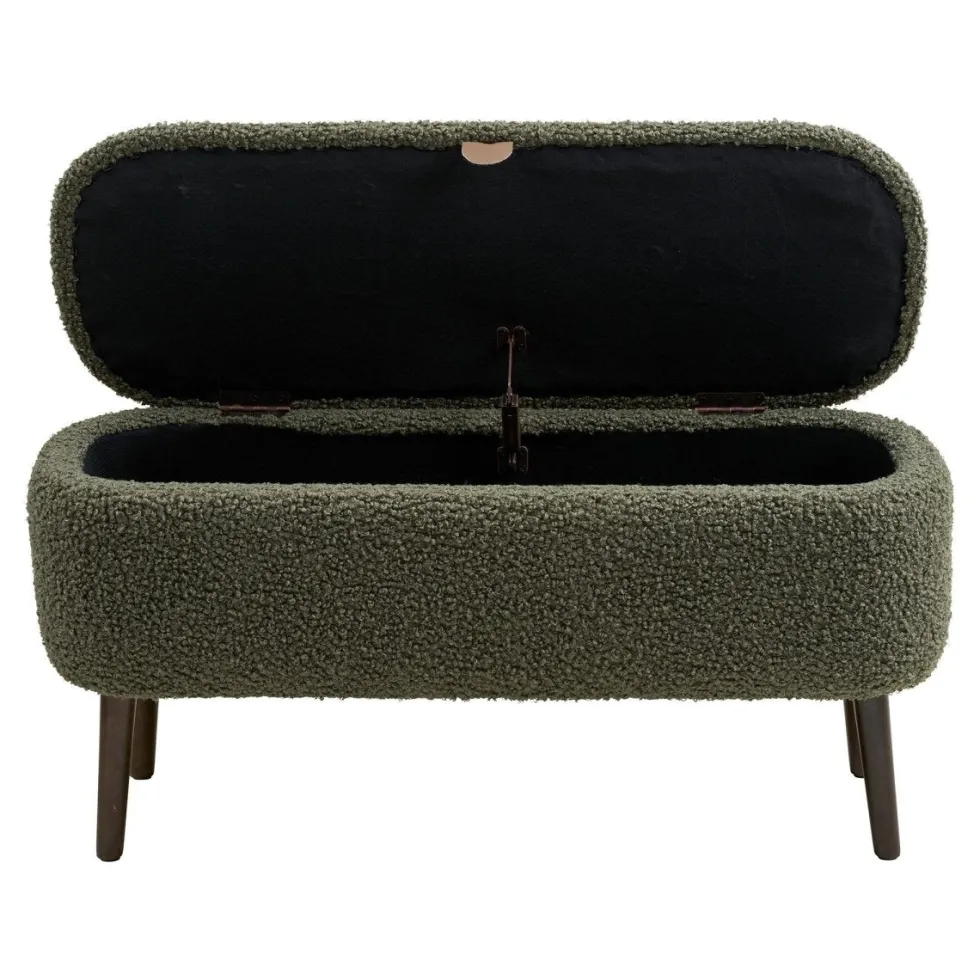 Harlow benk med oppbevaring teddy grønn 95x37x45 cm