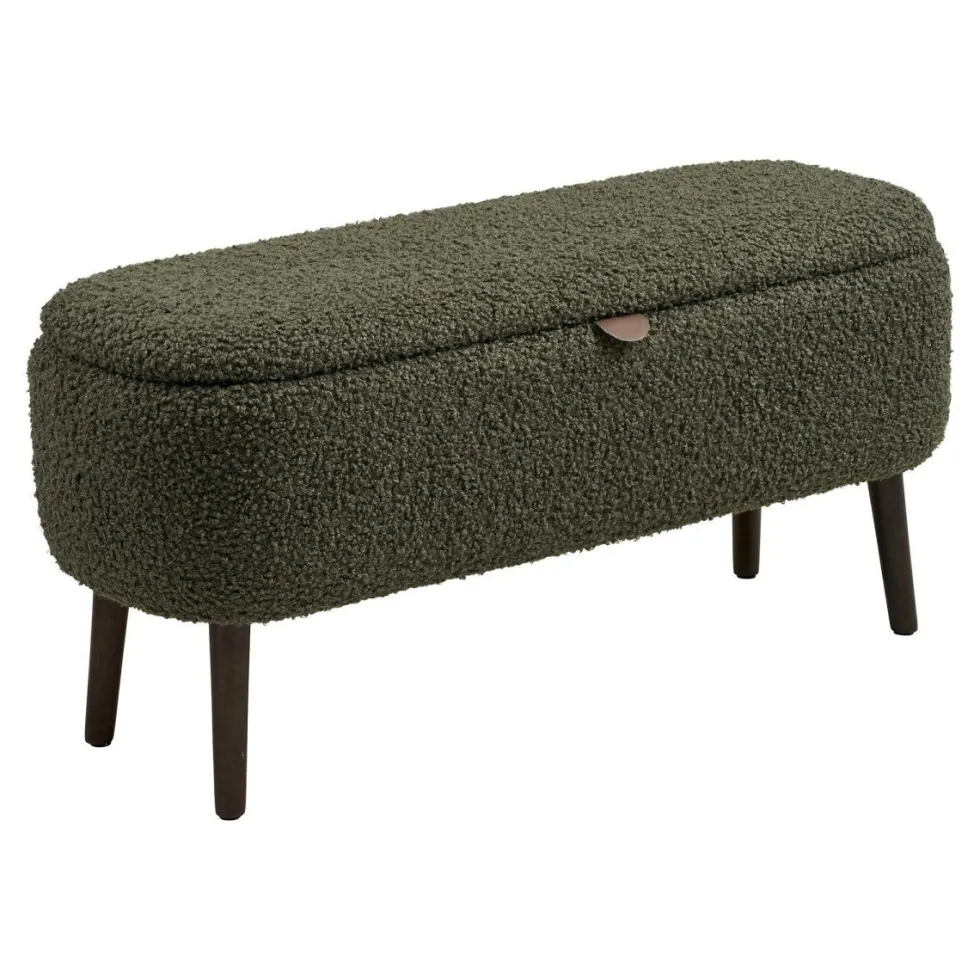 Harlow benk med oppbevaring teddy grønn 95x37x45 cm
