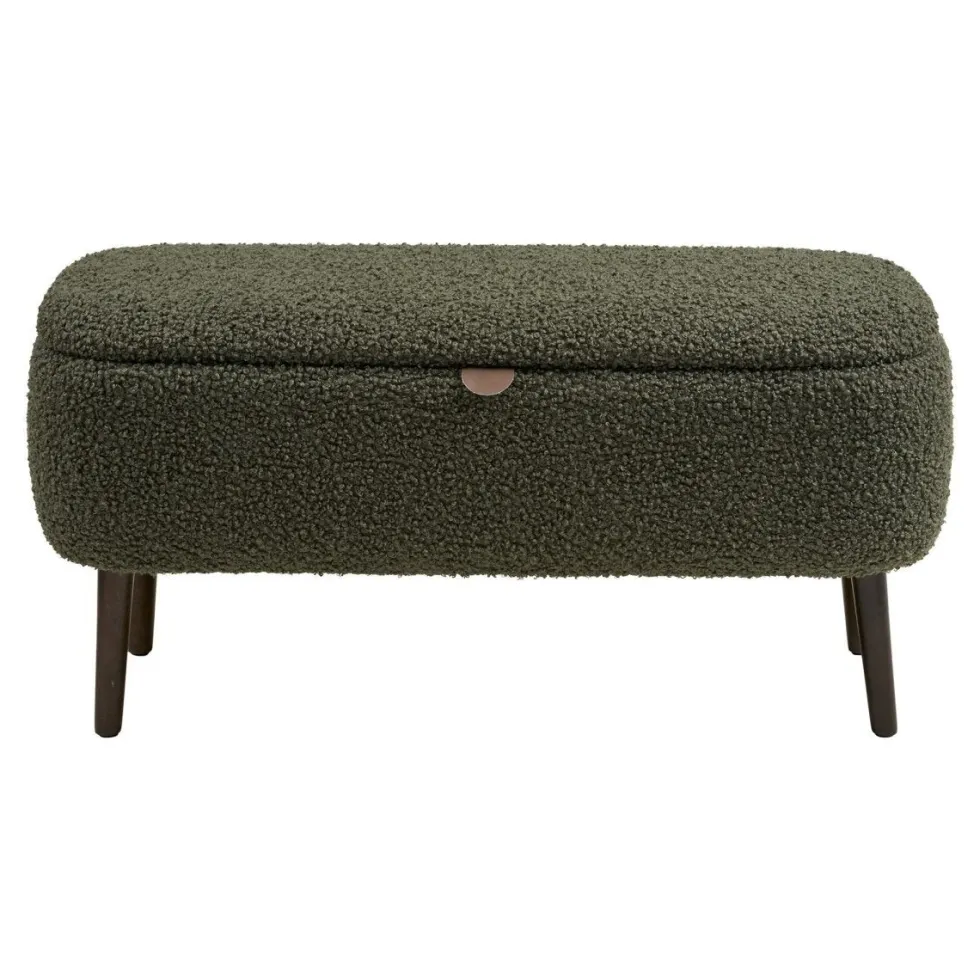 Harlow benk med oppbevaring teddy grønn 95x37x45 cm