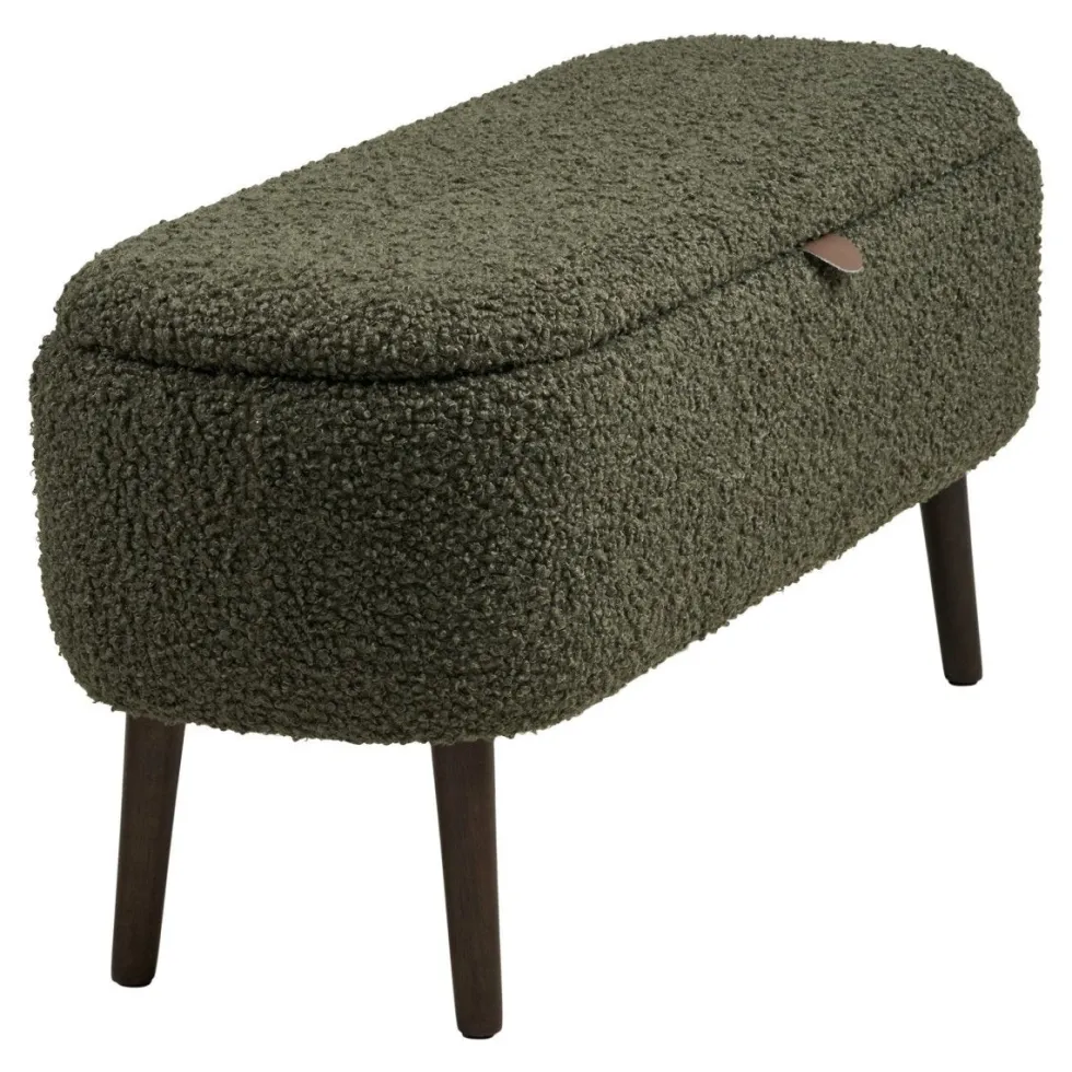 Harlow benk med oppbevaring teddy grønn 95x37x45 cm