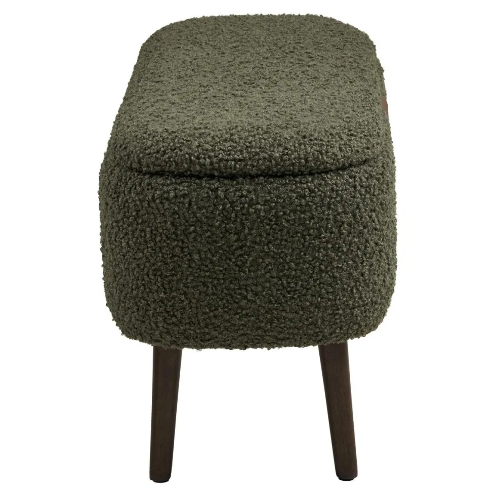 Harlow benk med oppbevaring teddy grønn 95x37x45 cm