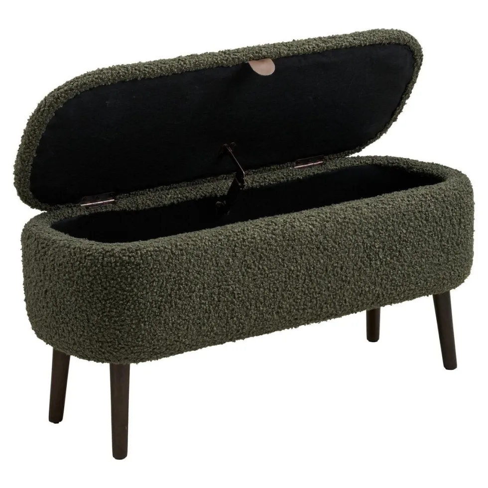 Harlow benk med oppbevaring teddy grønn 95x37x45 cm