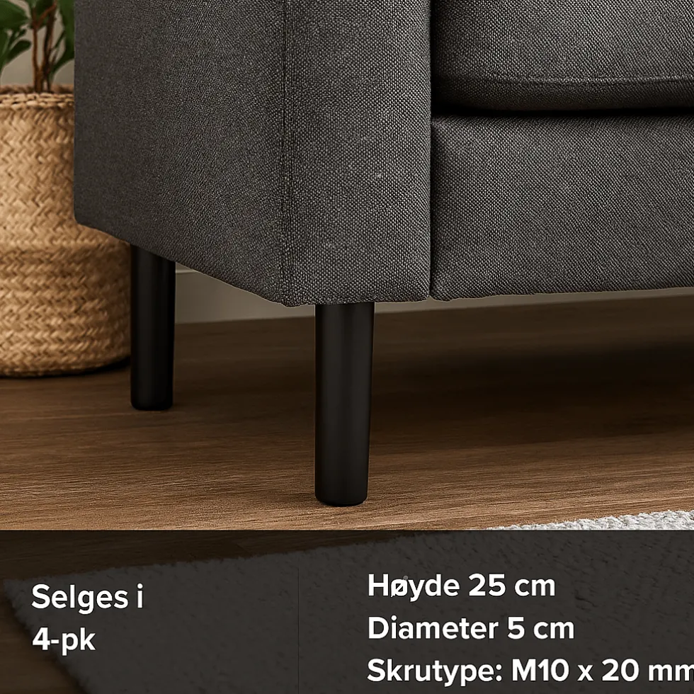 Klassisk møbelben, sort tre
