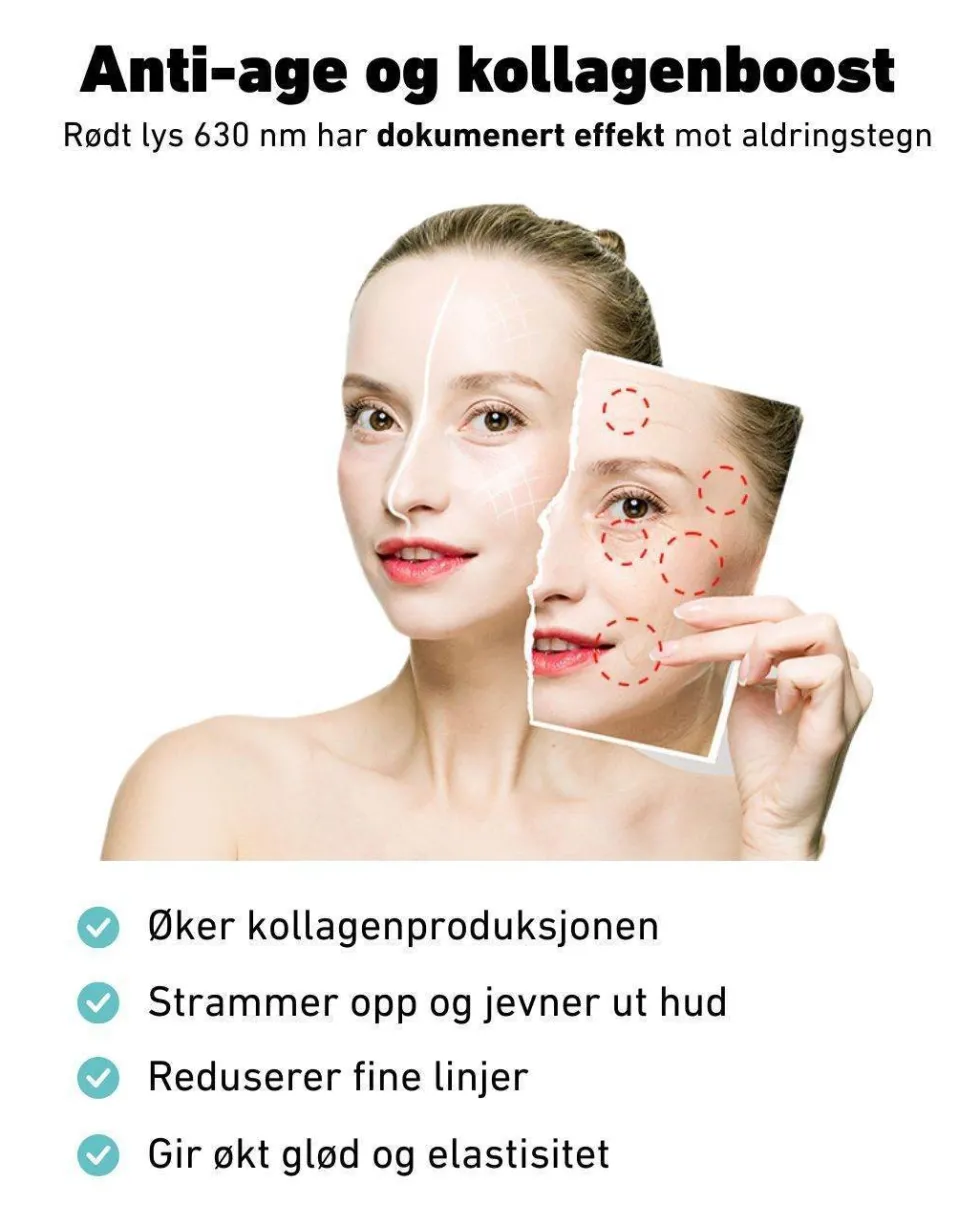 LED-lysmaske til ansikt mot akne, rynker og pigmentflekker