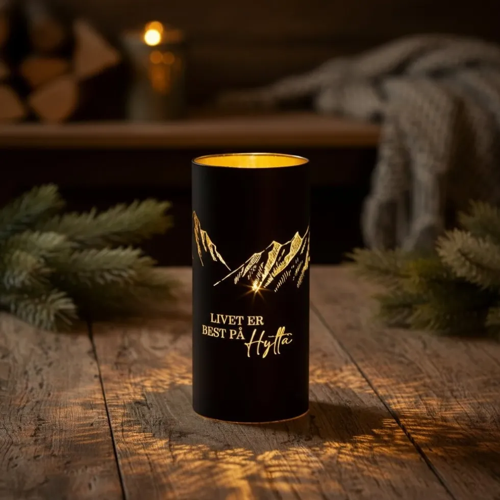 Lyslykt LED Livet på hytta brun 8 x 20 cm