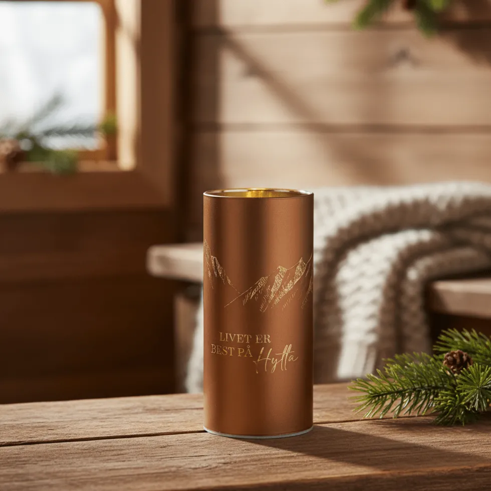 Lyslykt LED Livet på hytta brun 7 x 15 cm