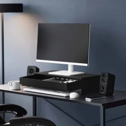 Monitorstativ med skuff sort 50 x 24 x 12,8 cm