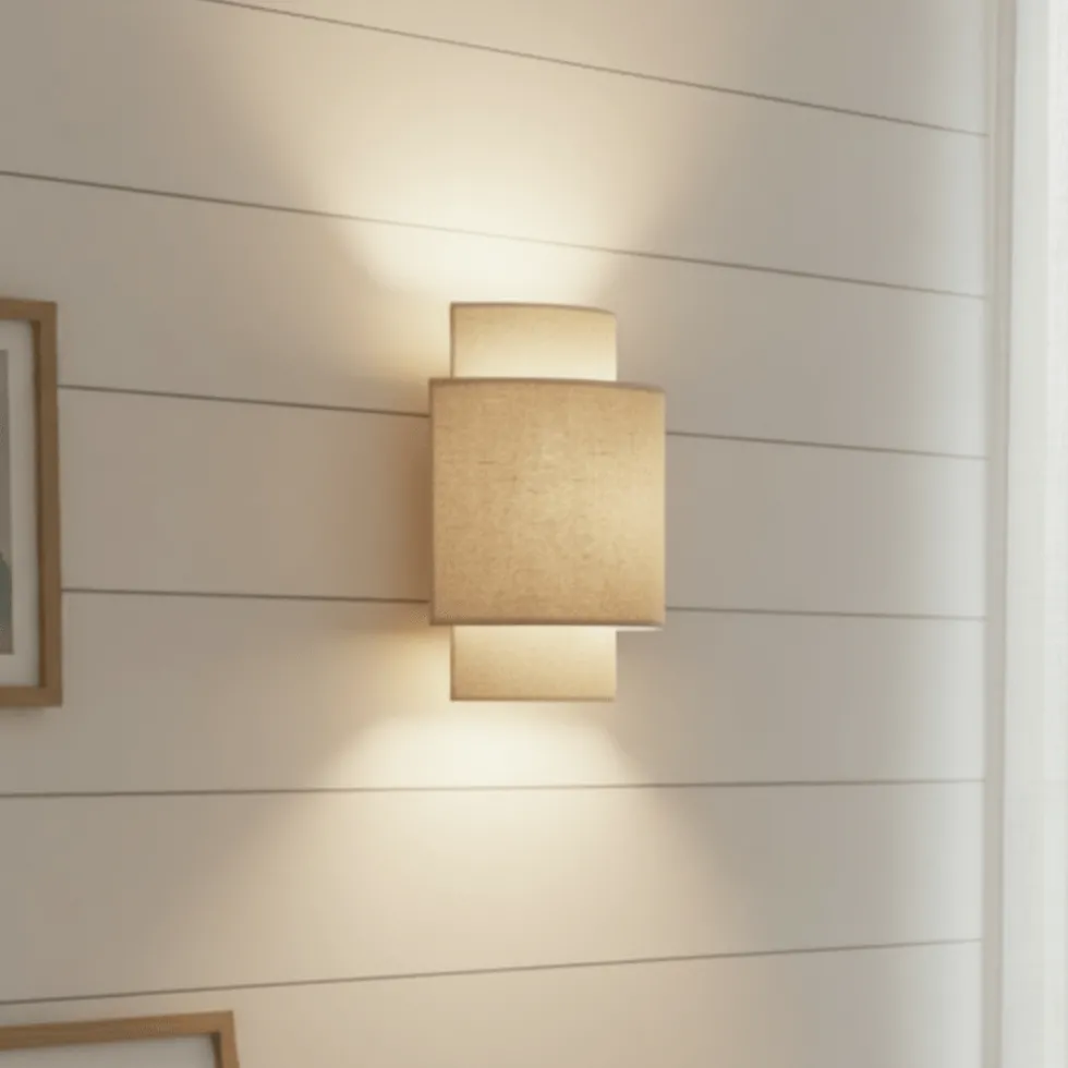 Nahel vegglampe beige i lin og stål 27 cm