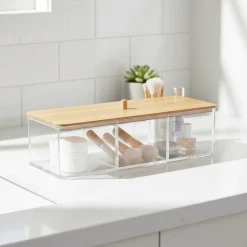 Oppbevaringsboks med bambuslokk 23 x 9,5 x 6,5 cm