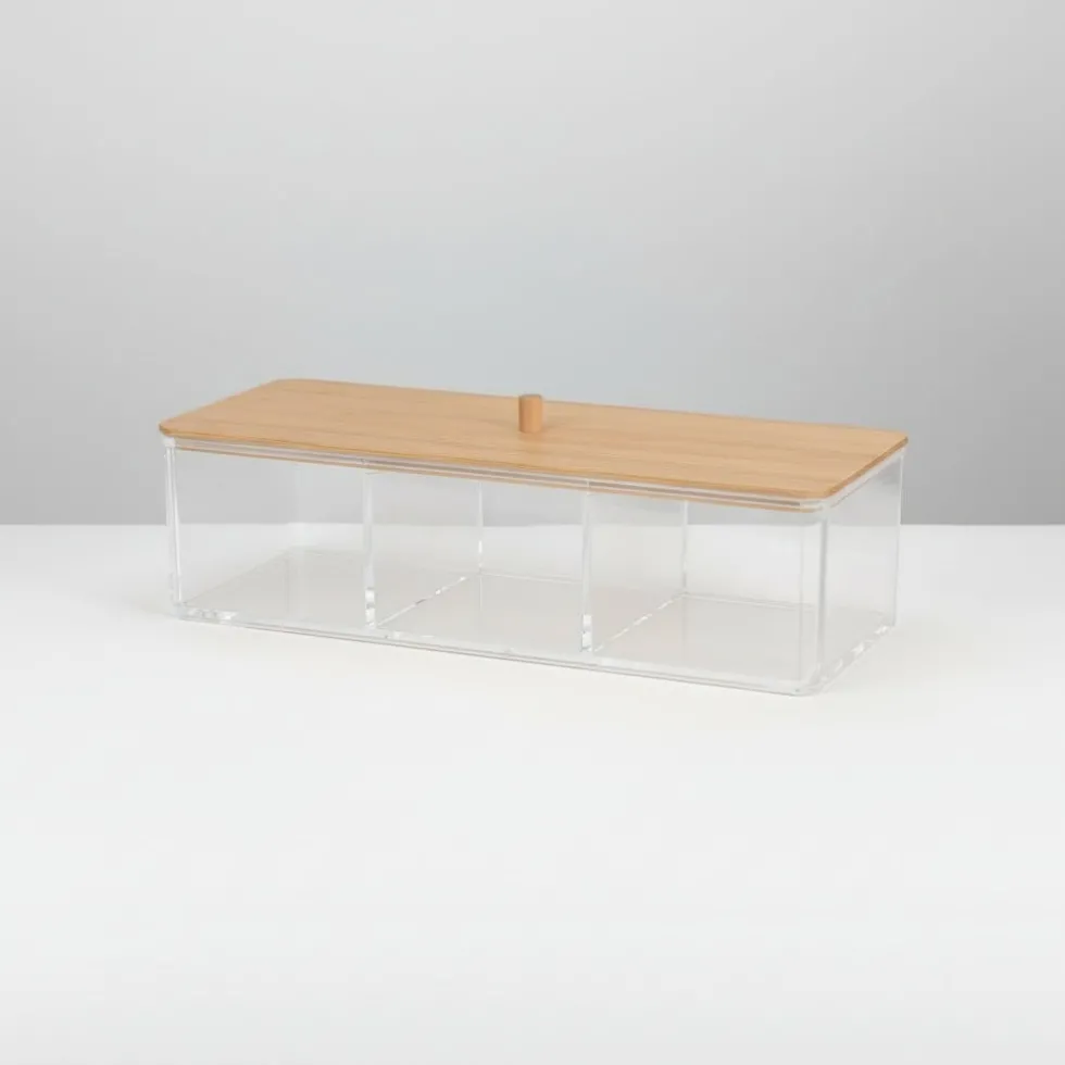 Oppbevaringsboks med bambuslokk 23 x 9,5 x 6,5 cm