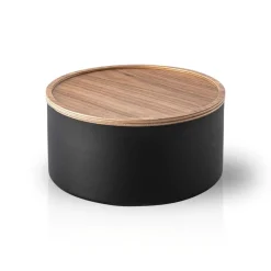 Oppbevaringsboks rund med lokk sort 22 x 11 cm
