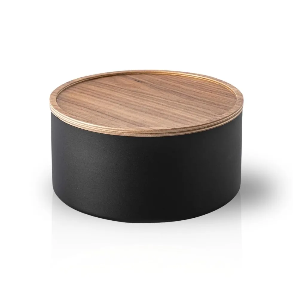 Oppbevaringsboks rund med lokk sort 22 x 11 cm
