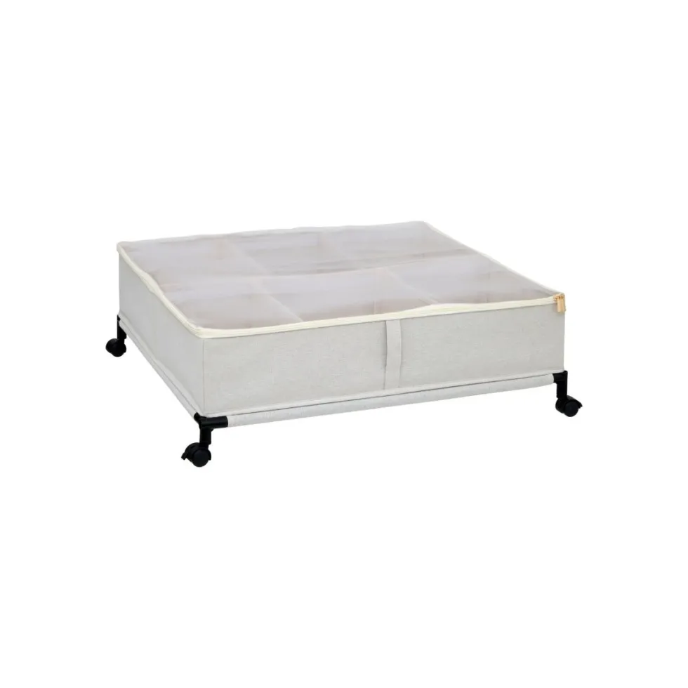 Oppbevaringsboks under seng med hjul beige 66 x 60 cm
