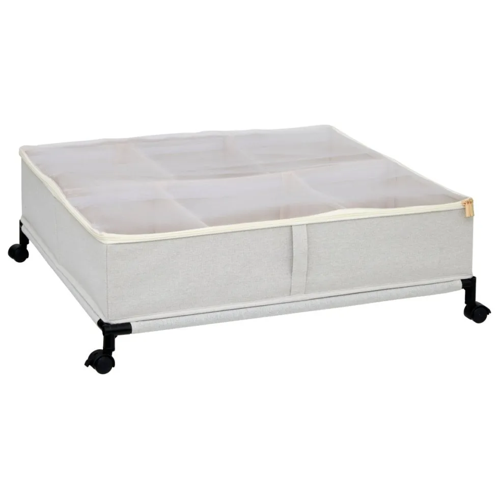 Oppbevaringsboks under seng med hjul beige 66 x 60 cm