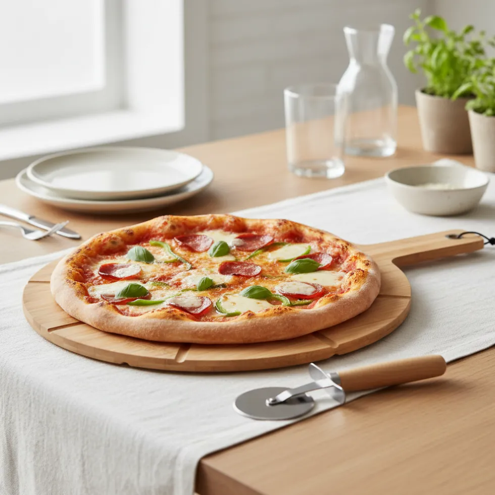 Pizzabrett i bambus med pizzakutter 37 cm