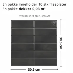 10-pk Adelina antrasitt silkematt selvklebende veggfliser