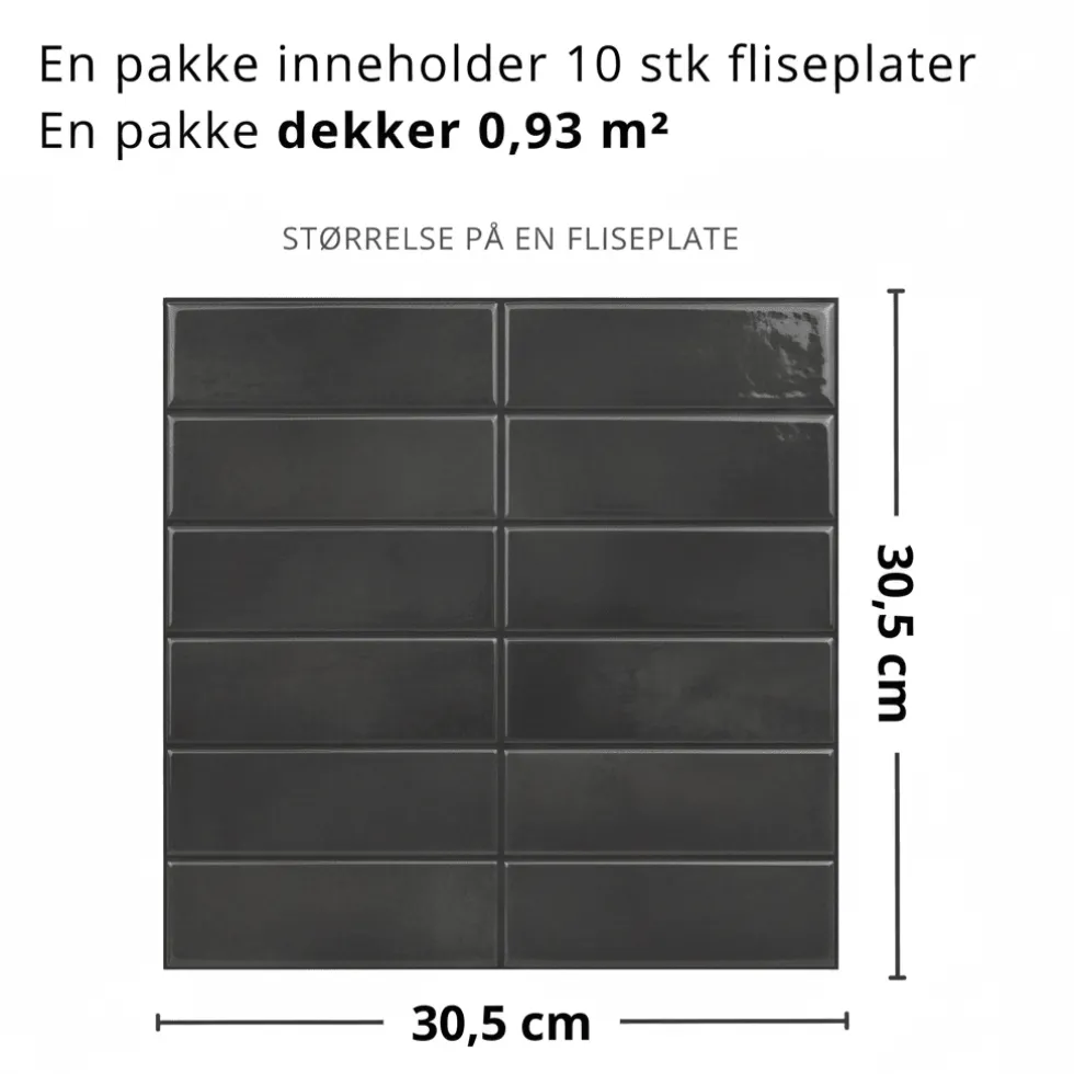 10-pk Adelina antrasitt silkematt selvklebende veggfliser