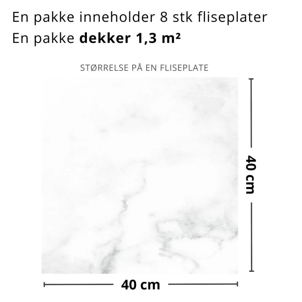 8-pk Athena hvit marmor selvklebende fliser