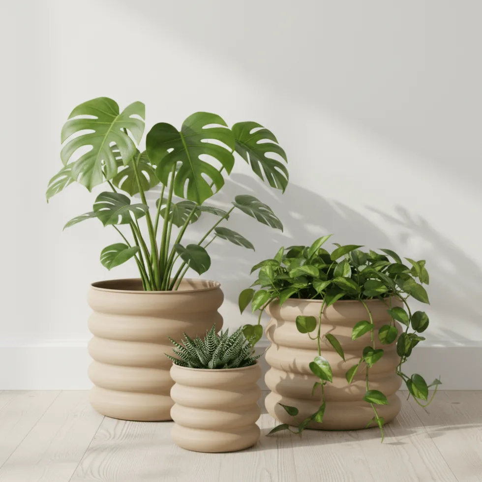 3-pk Blomsterpotte lys brun galvanisert jern sett