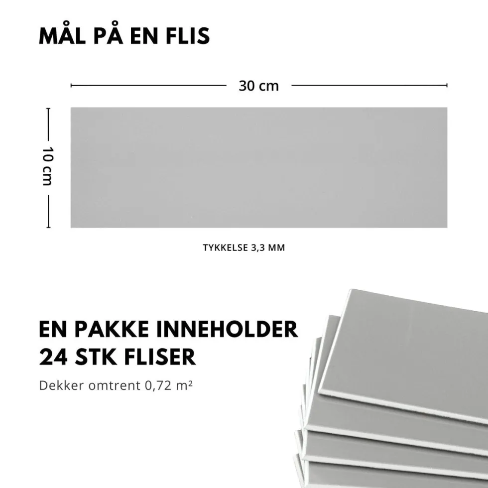 24-pk Hailey grå selvklebende veggfliser