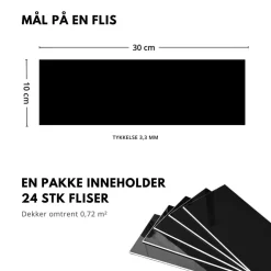 24-pk Hailey sort selvklebende veggfliser