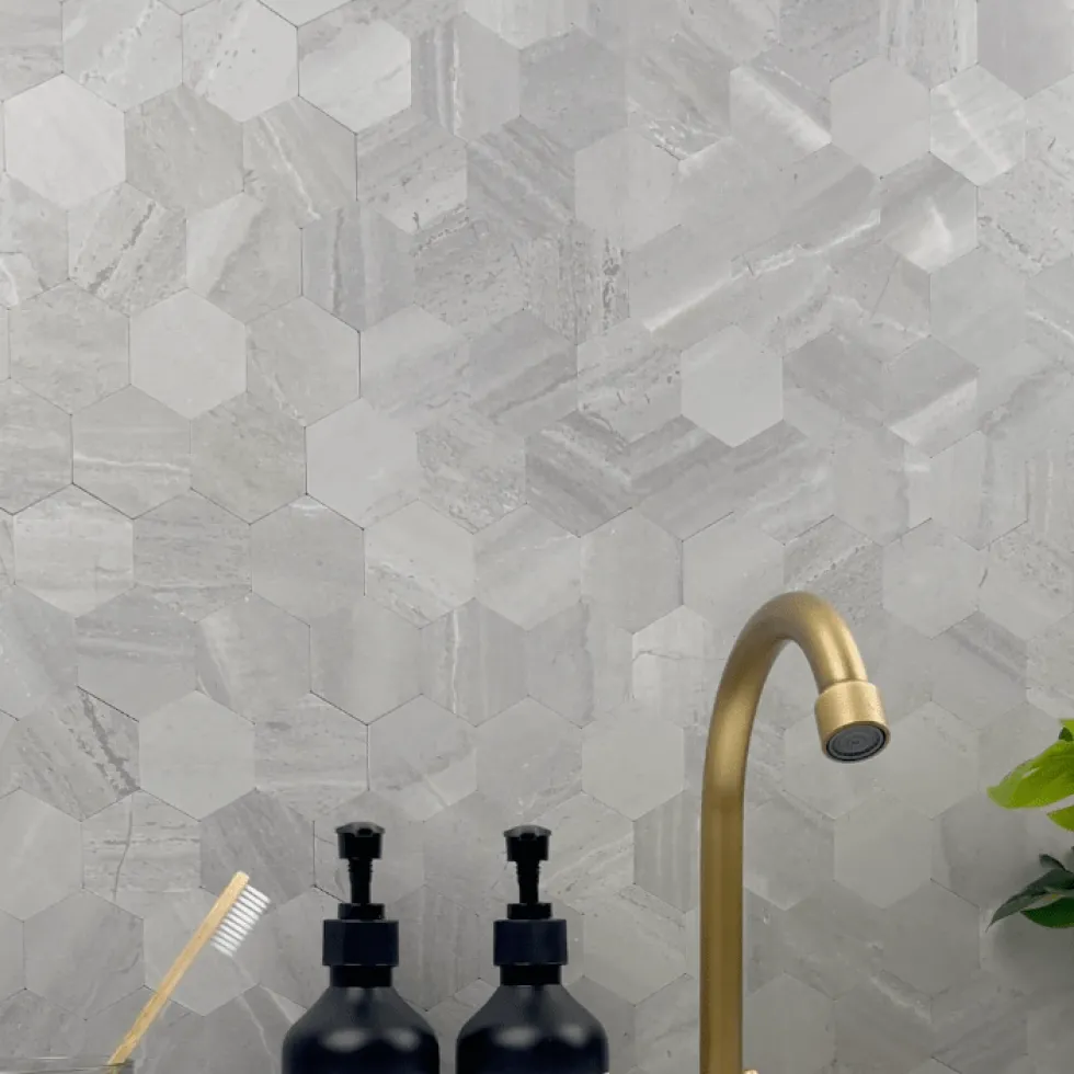 10-pk Hexagon lysegrå betong selvklebende veggfliser