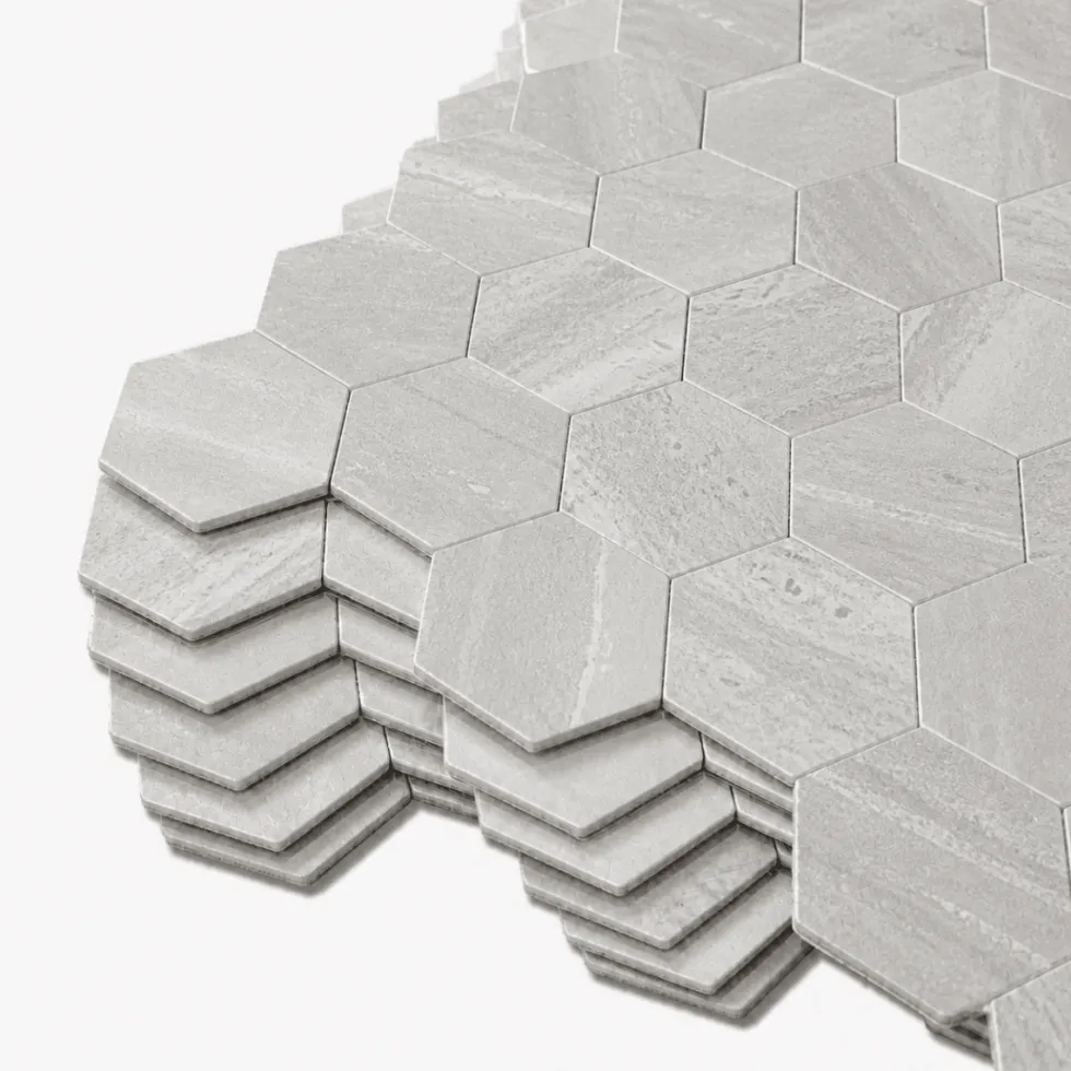 10-pk Hexagon lysegrå betong selvklebende veggfliser