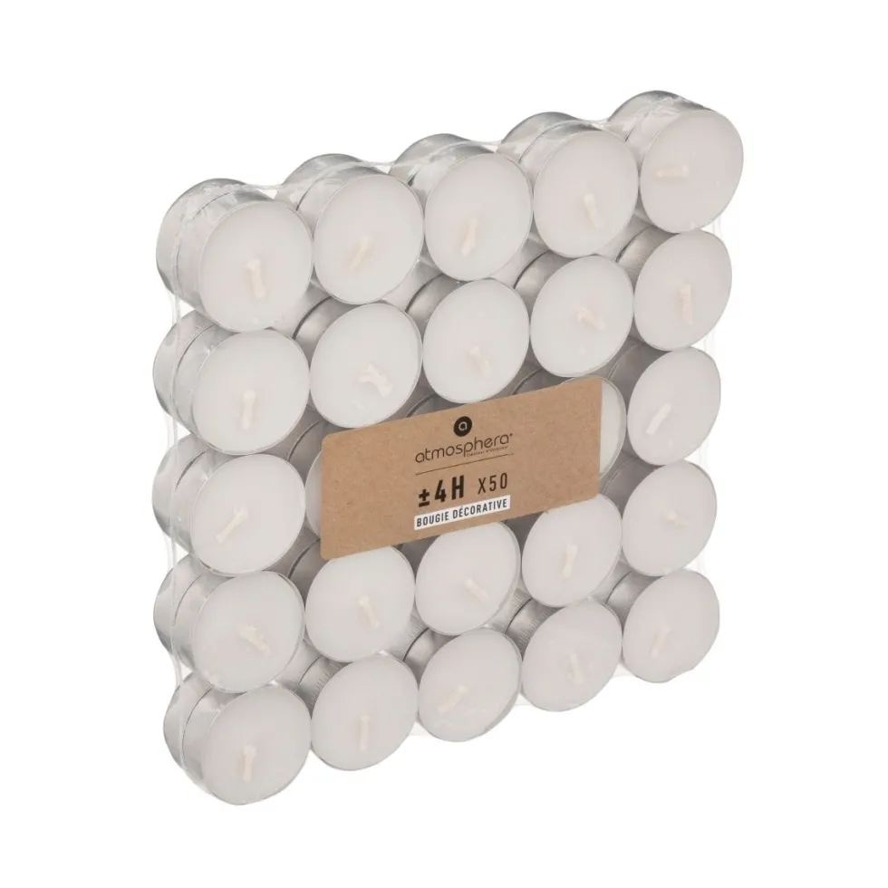 50-pk Hvite telys uten duft