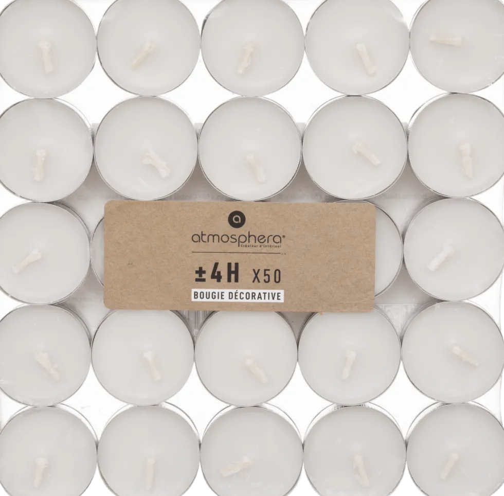 50-pk Hvite telys uten duft