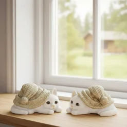 2-pk kattefigurer med hatt grønn/hvit