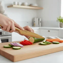 5-pk Knivsett med kniver og knivblokk i sort og messing