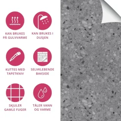 8-pk Lisboa Terrazzo grå selvklebende fliser