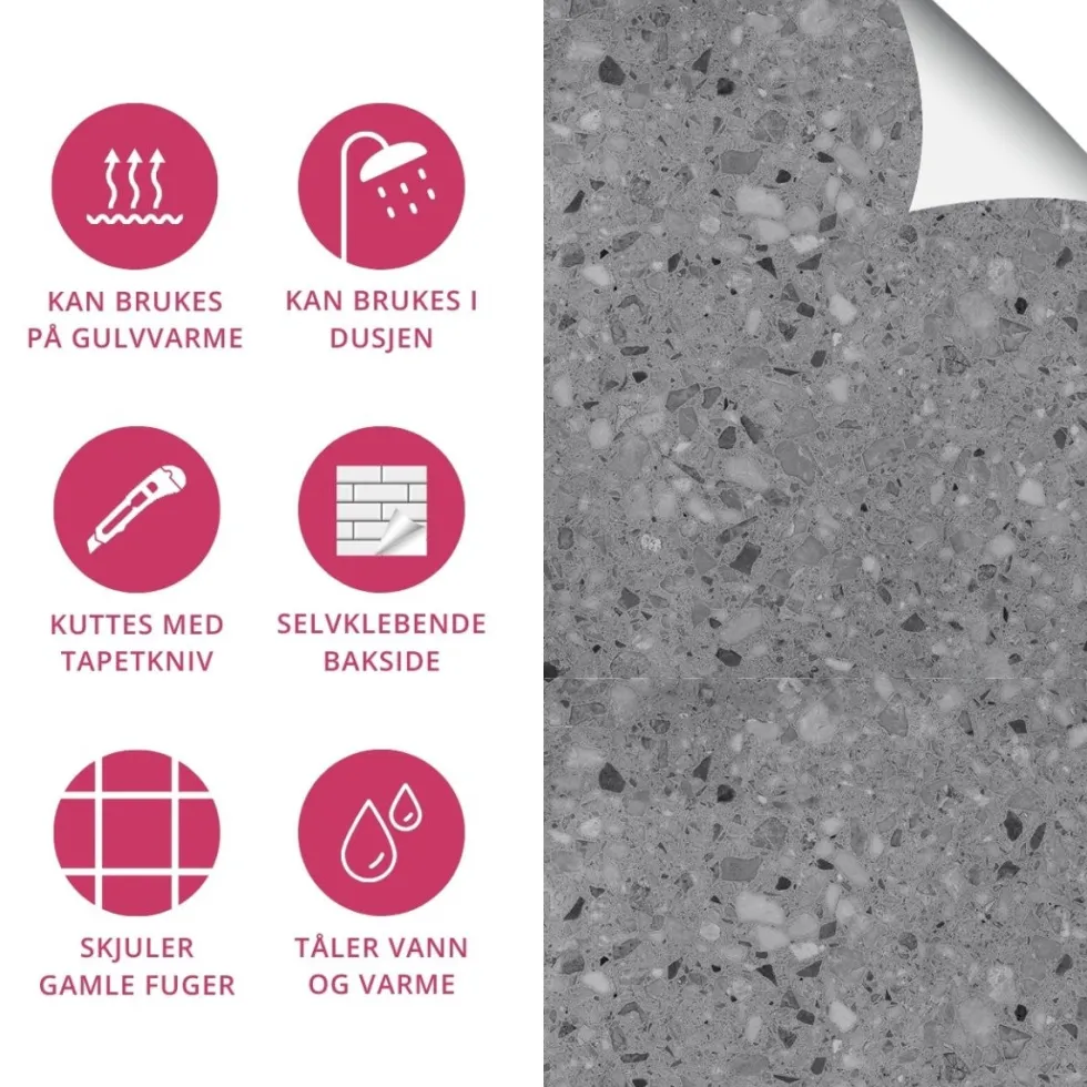 8-pk Lisboa Terrazzo grå selvklebende fliser