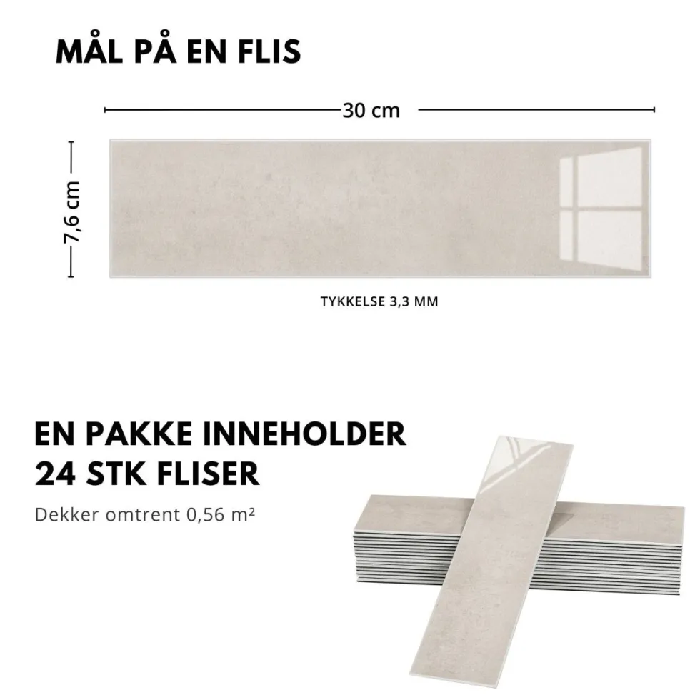 24-pk Louise gloss creme selvklebende veggfliser