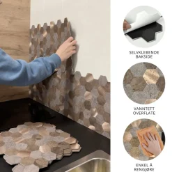 10-pk Mocca hexagon selvklebende veggfliser