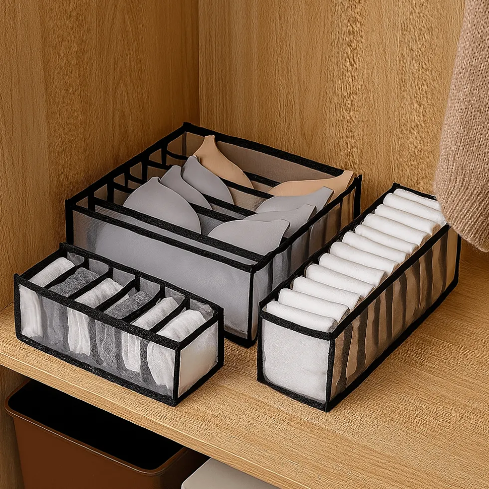 3-pk oppbevaringsbokser til garderobe