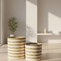 2-pk Oppbevaringskurver Stripet Hvit/Natur
