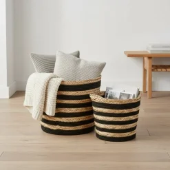 2-pk oppbevaringskurver stripet Sort/Natur
