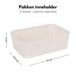 2-pk Oppbevaringskurv sandfarget 19 x 13,5 x 6 cm