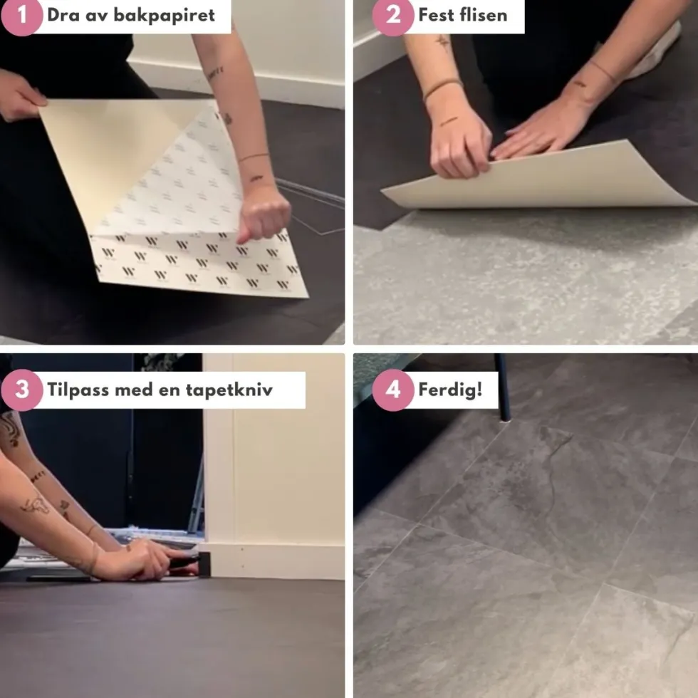 8-pk Skifer antrasitt selvklebende fliser